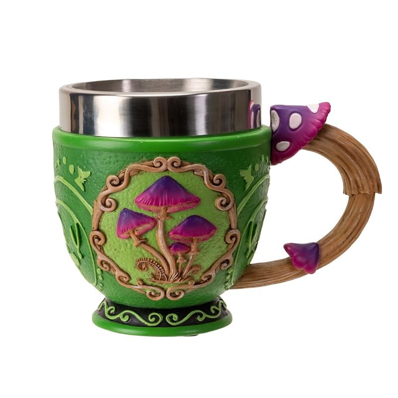 Pacific Giftware Mushroom Tea Cup 8 fl oz Resin Mug, Stainless Steel Forest