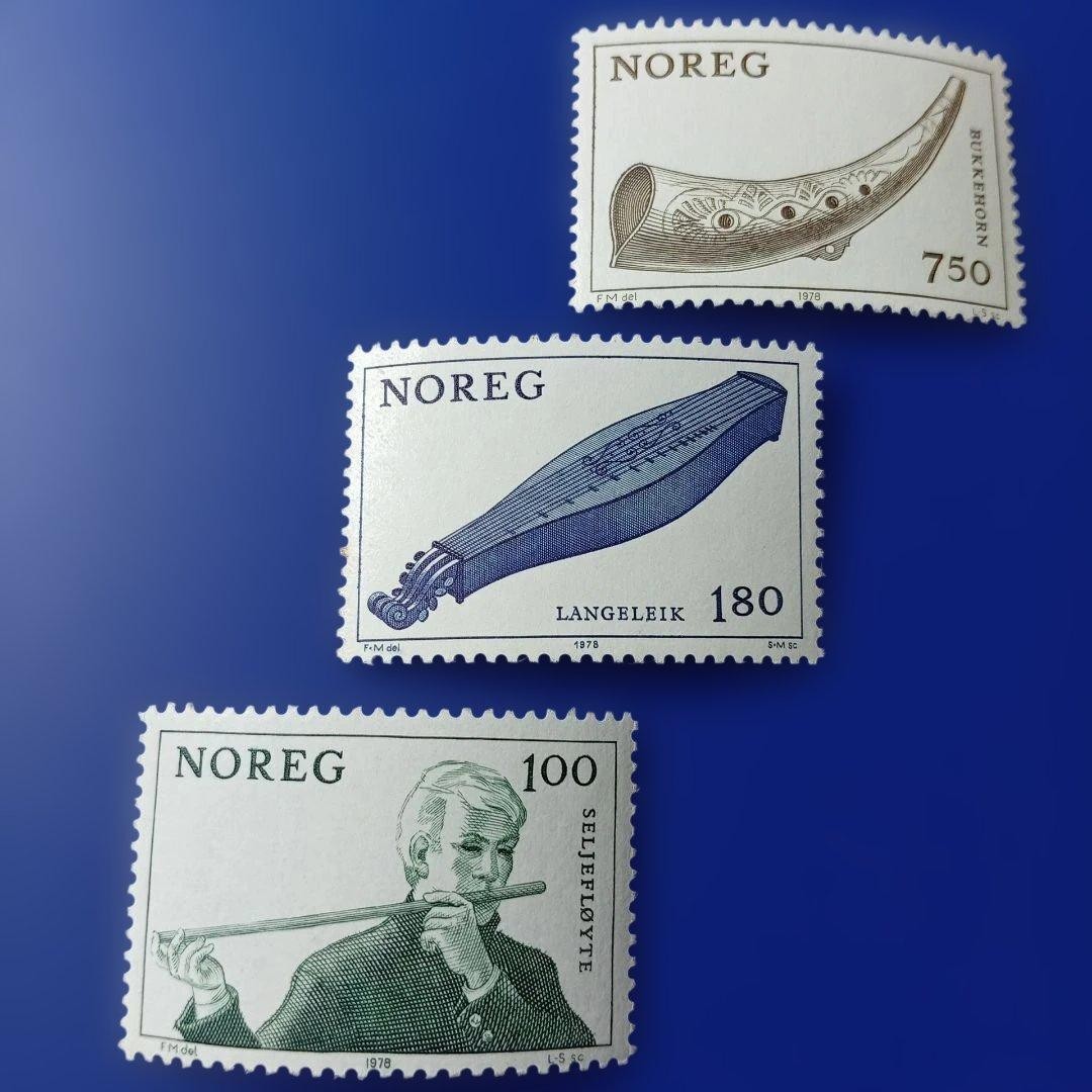 9754 Foreign stamps Norway 1978 Folk instruments music related 3 pieces