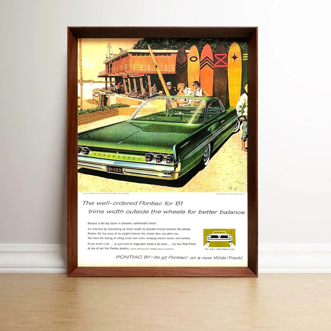 Pontiac Surfing 1960s American Vintage Magazine Advertisement Framed Poster