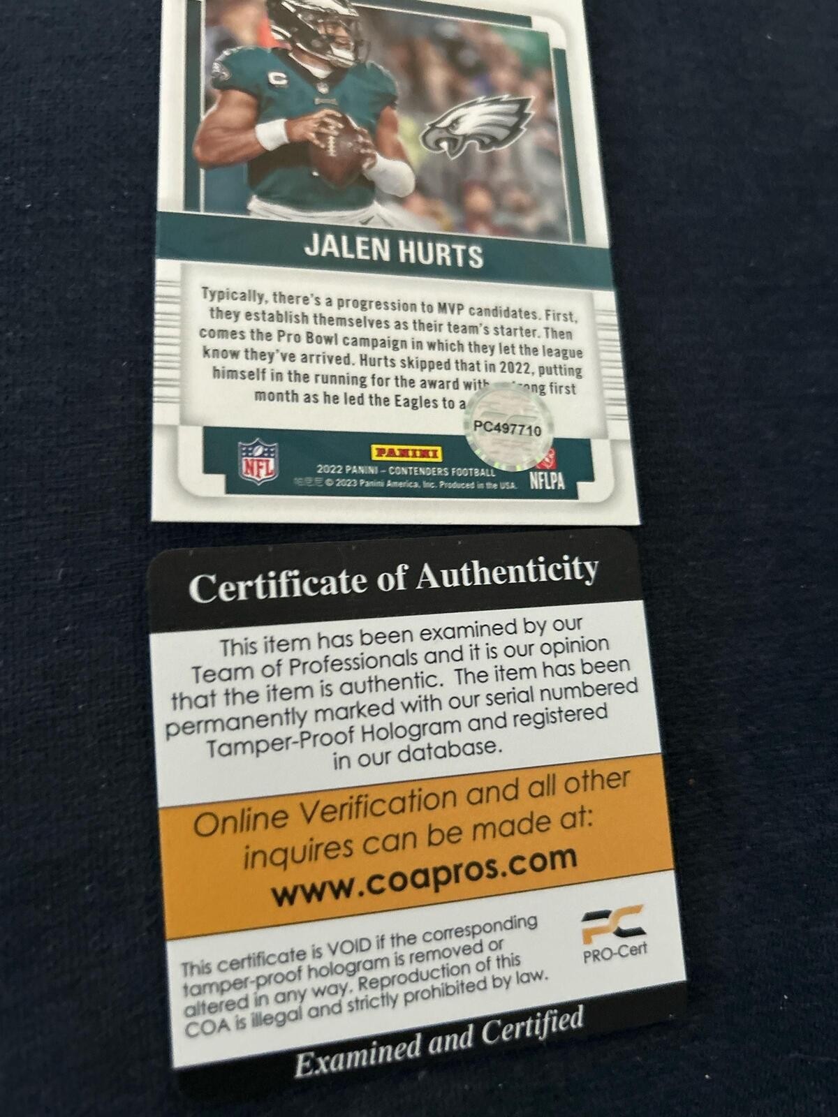 Jalen Hurts Signed Autographed Football Card Philadelphia Eagles COA