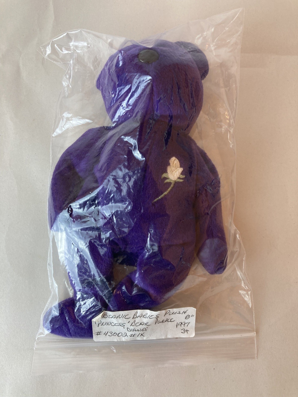 TY Princess Diana memorial bear, purple w/ rose