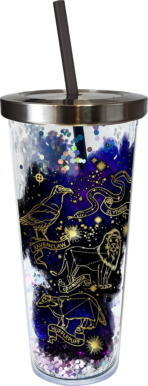 Spoontiques Harry Potter Constellation Glitter Tumbler, 20 oz with Straw