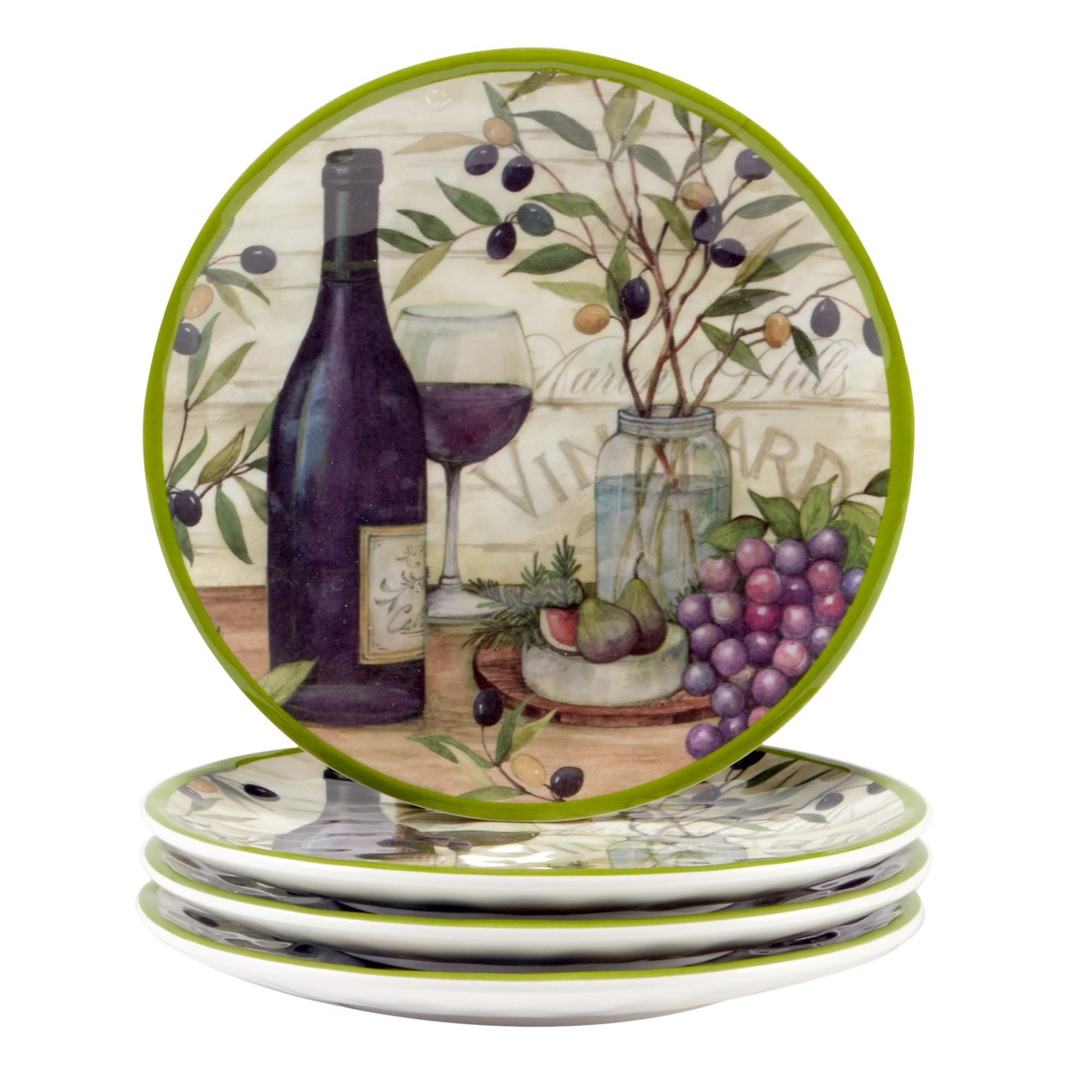 Certified International Meadow Brook Vineyard Canape Plates, 6″, Set of 4