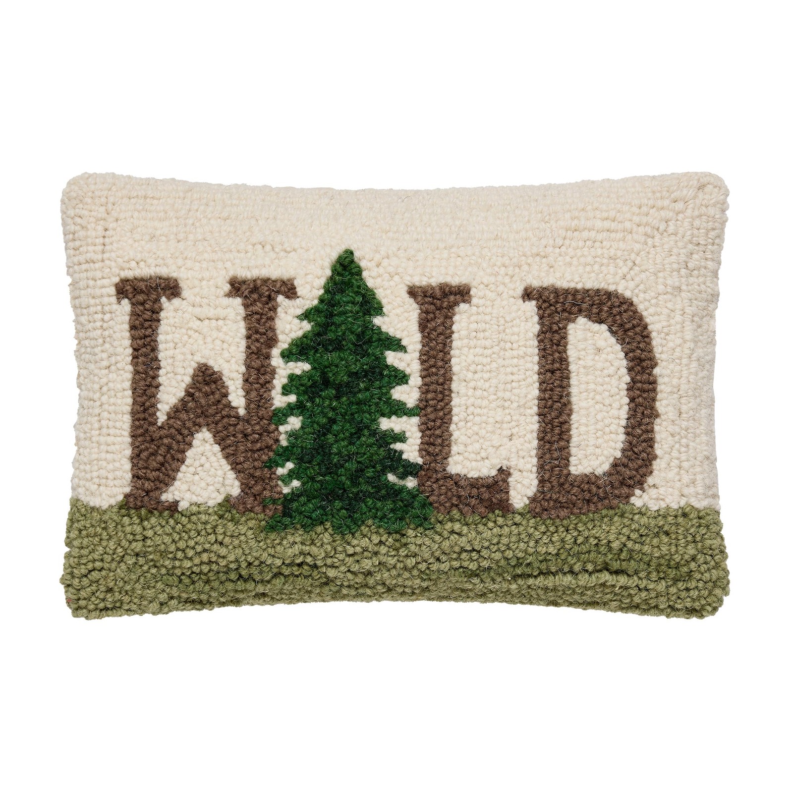 Peking Handicraft Wild Pine Hook Throw Pillow 12-Inch Ivory Green Brown