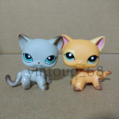 2pcs LPS # 391 Egyptian Gray Cat & Orange Flower eye Cat #1643 New