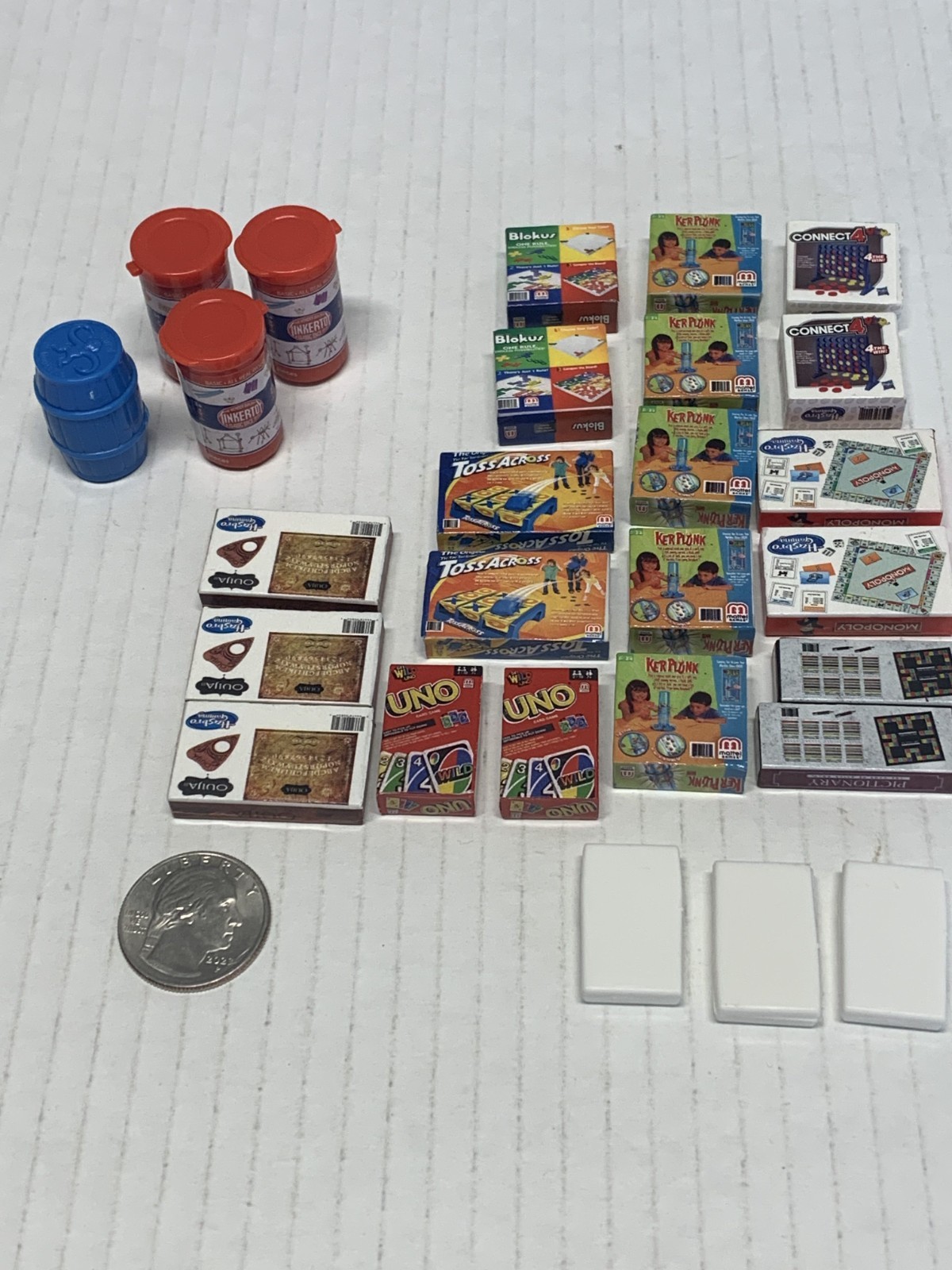 WORLDS SMALLEST MICRO TOY BOX SERIES 1, GAMES X27. MONOPLY,UNO,TINKER TOYS ECT