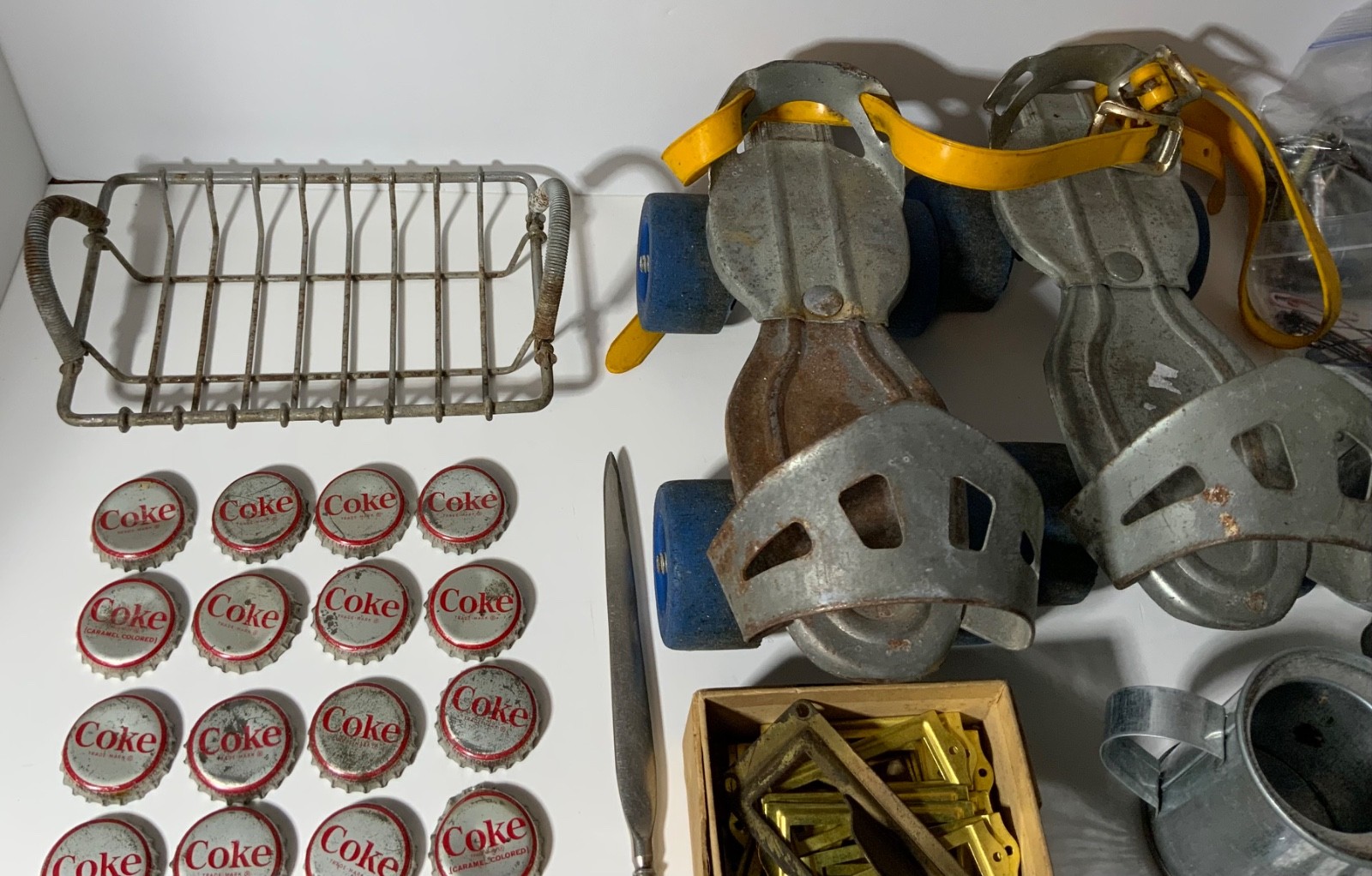 VTG Junk Drawer Lot Assemblage Art Crafts Mixed Media 6# Roller Skates All Metal