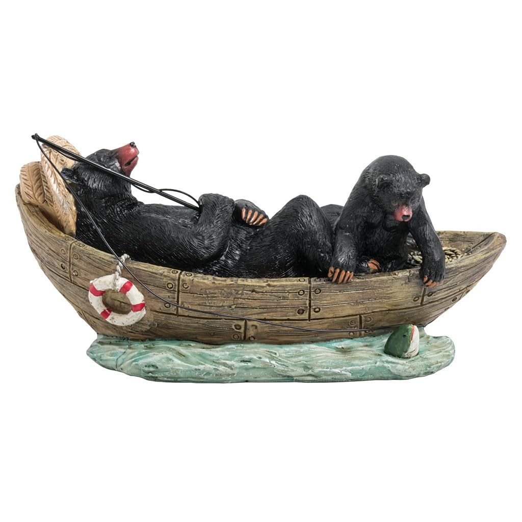 Lipco Bear Fishing Boat Figurine 7.9 Inch Polyresin Decor