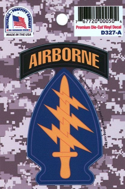Sticker – Special Forces SSI with Just Airborne Tab 2.5 x 3.75″ D327-A