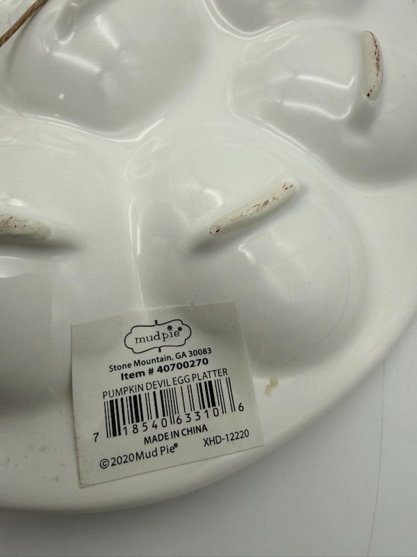 Mud Pie Pumpkin Shaped Deviled Egg Platter and Fork Set New