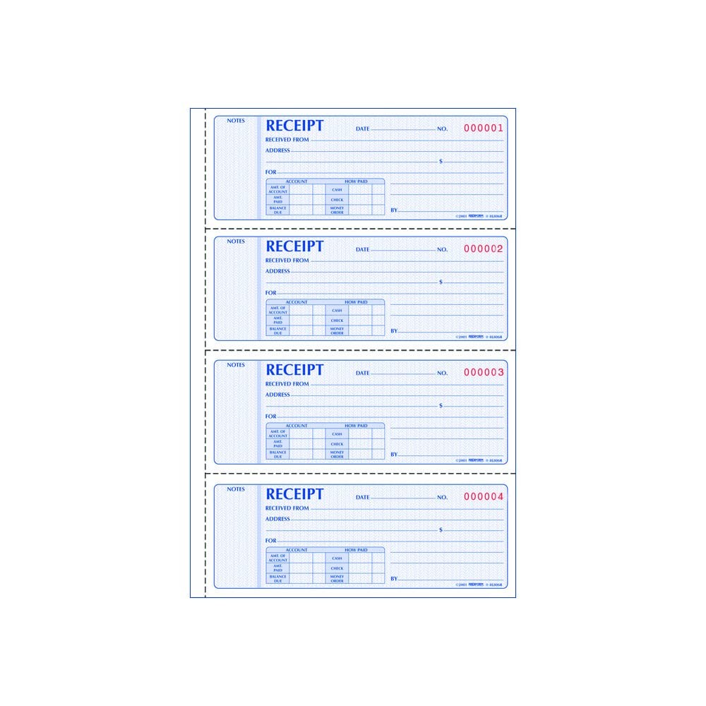 Rediform Formguard Money Receipt Book, 2.75 x 7 Inch, 4×100 Receipts (8L808R)