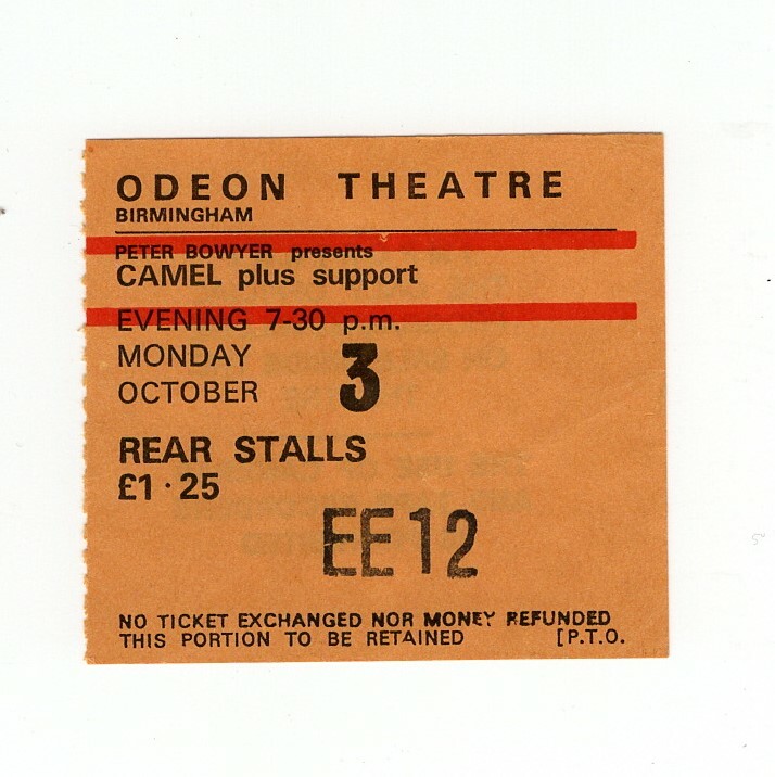 Camel Ticket Vintage Rain Dances Tour Birmingham Odeon Theatre 1977