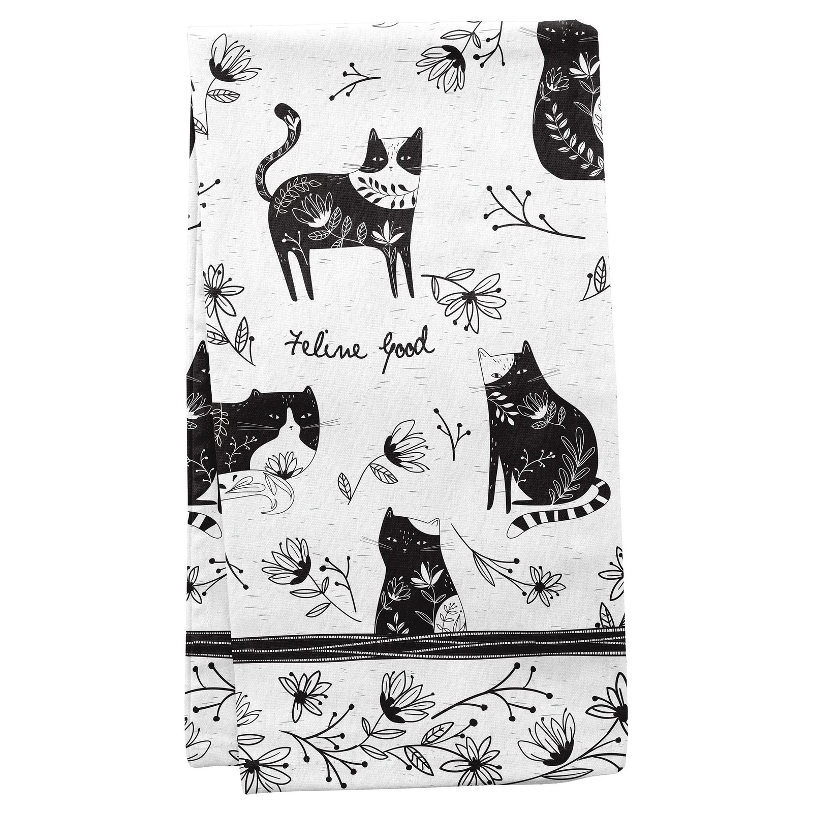 Karma Tea Towels Cat 18 x 22 Black Inch Standard Functional Boho Kitchen