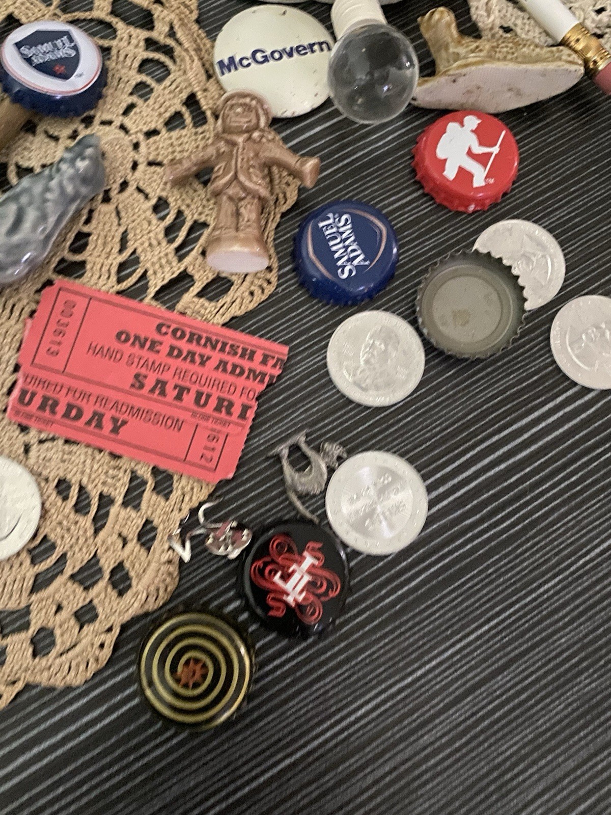 Vintage Estate JUNK DRAWER Lot Pipe Token Knife Morton Salt Bottle Top Caps