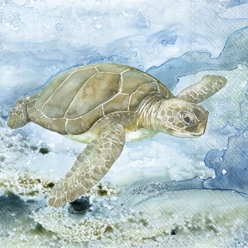 IHR Under Sea Turtle 3-Ply Cocktail Napkins, 5″x5″, 20-Count Disposable