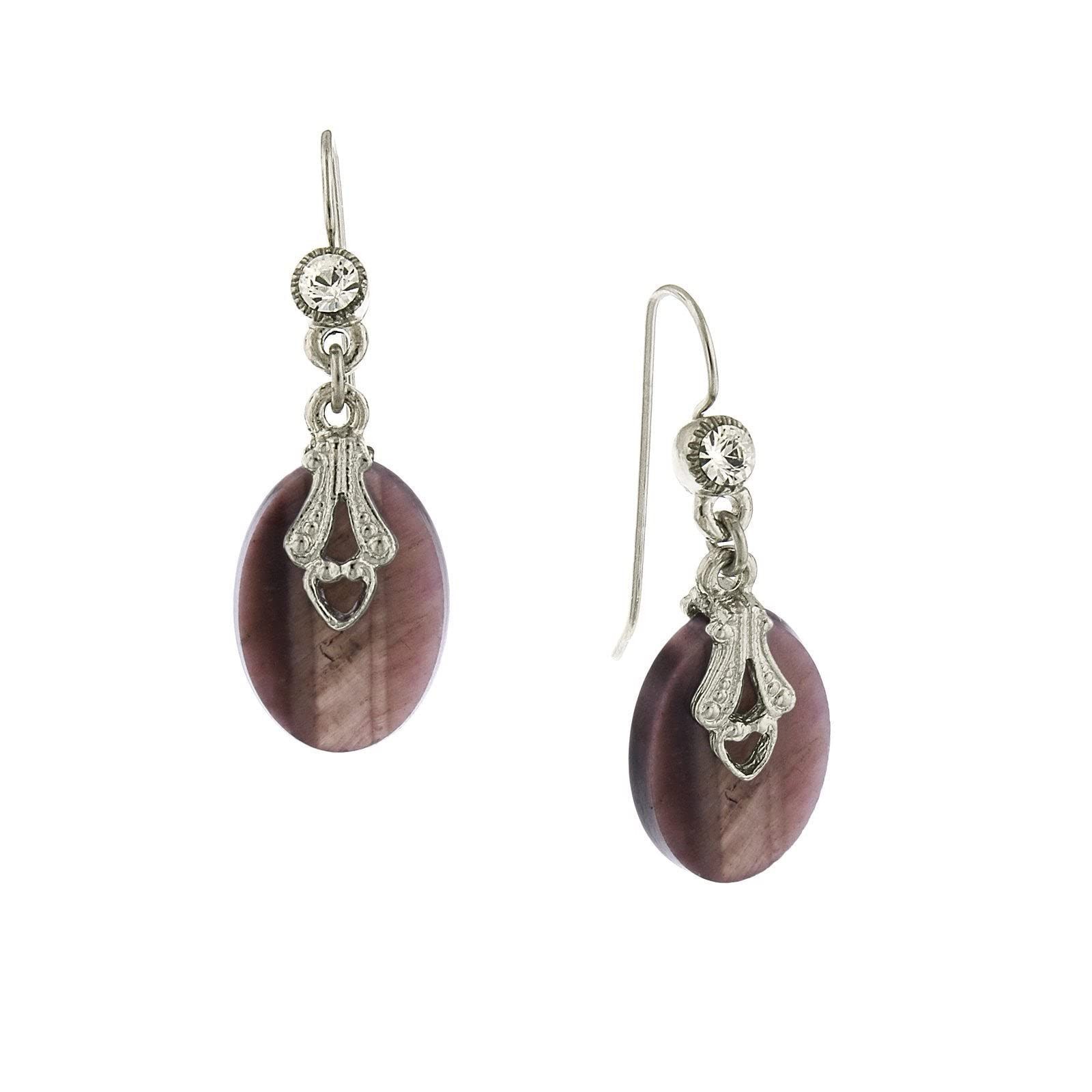 1928 Jewelry Amethyst Gemstone Oval Drop Earrings