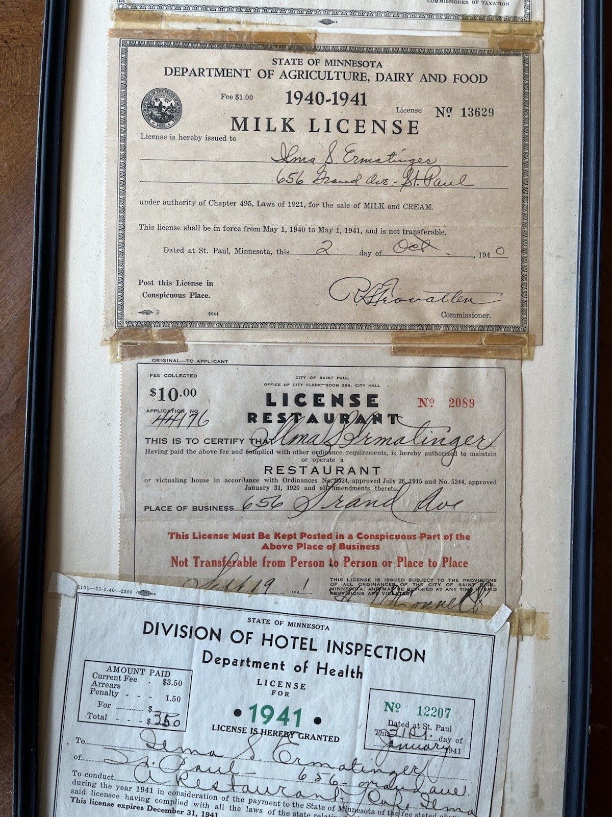 Vintage 1940-1941 St Paul Minnesota License Set Cigarette Milk Health Restaurant