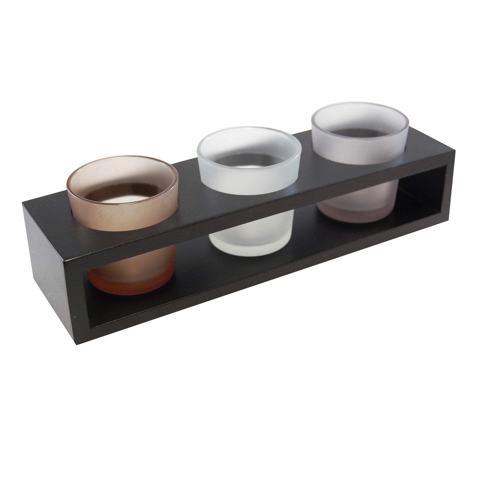 LumaBase 99501 3 Glass Candleholders Wooden Tray, Warm Black