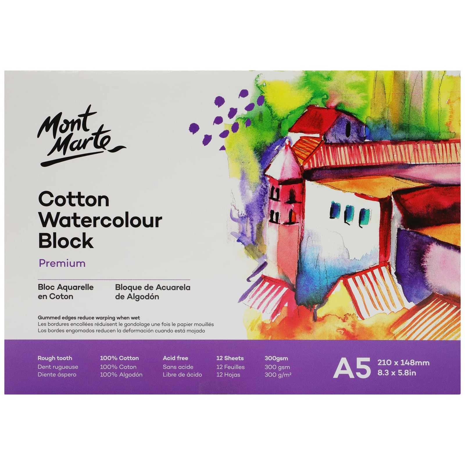 Mont Marte A5 Watercolour Paper Block, 12 Sheets, 300gsm