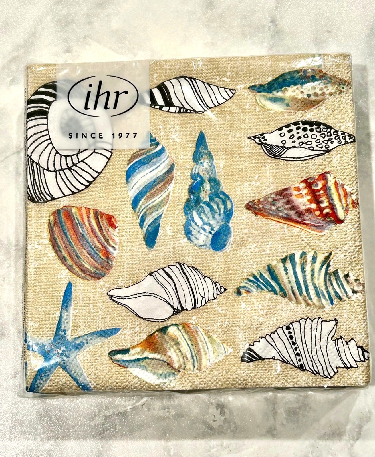 IHR Ideal Home Range SHELLS in SAND Party Napkins Disposable 3-Ply NEW Pkg of 20