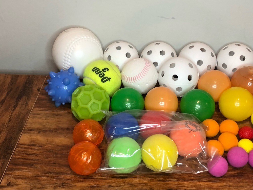 Mixed Random Toy Balls Lot Junk Drawer Lot 60+ Balls Bouncy, Tennis, Baseball