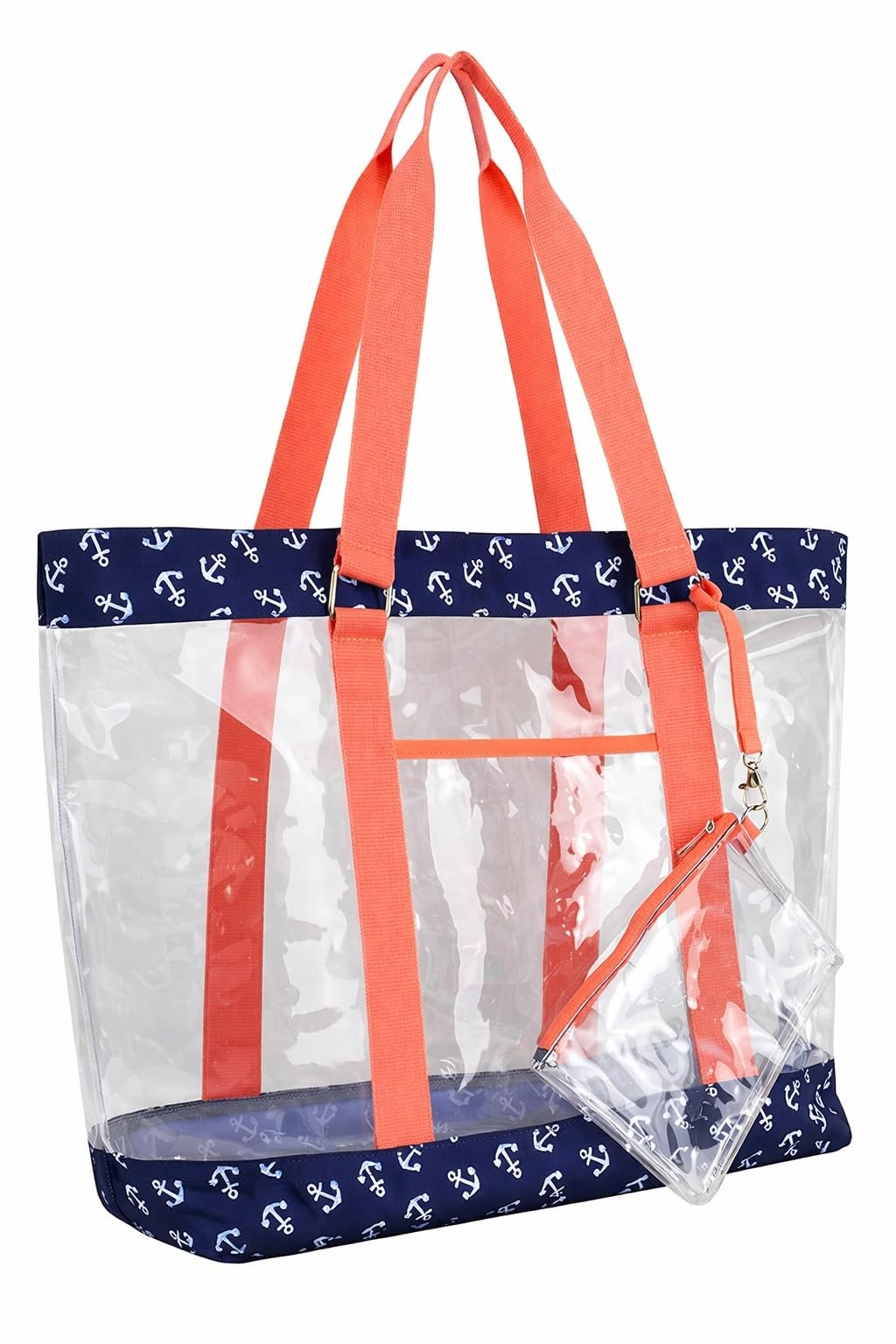 Eastsport Clear Tote Bag Anchor Coral Sizzle Zipper Shoulder Bag Stadium Approve