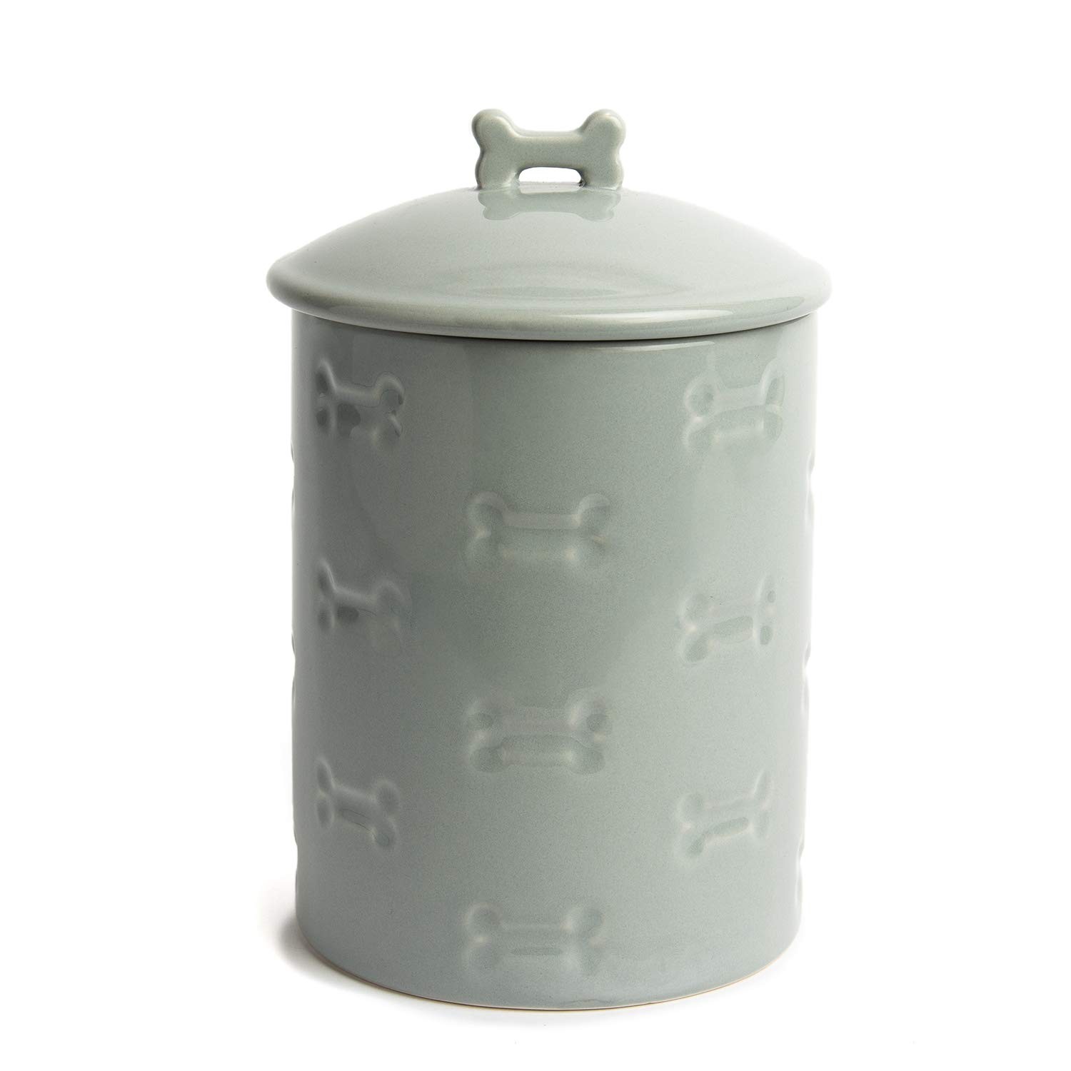 Park Life Ceramic Pet Treat Jar Airtight Lid Dogs Cats Puppies 1.4 Qt Grey Manor