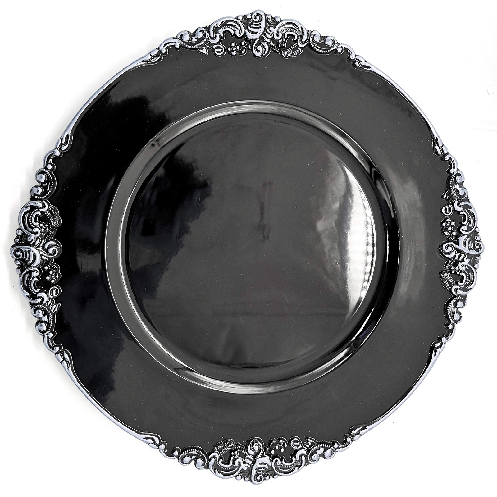 allgala 13 Inch 6 Pack Round Charger Plates Floral Black Silver Trim