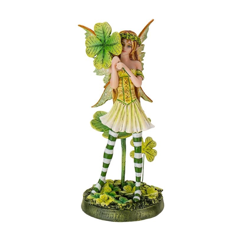 Pacific Giftware Lucky Clover Fairy Figurine, Green Shamrock, Striped Stockings