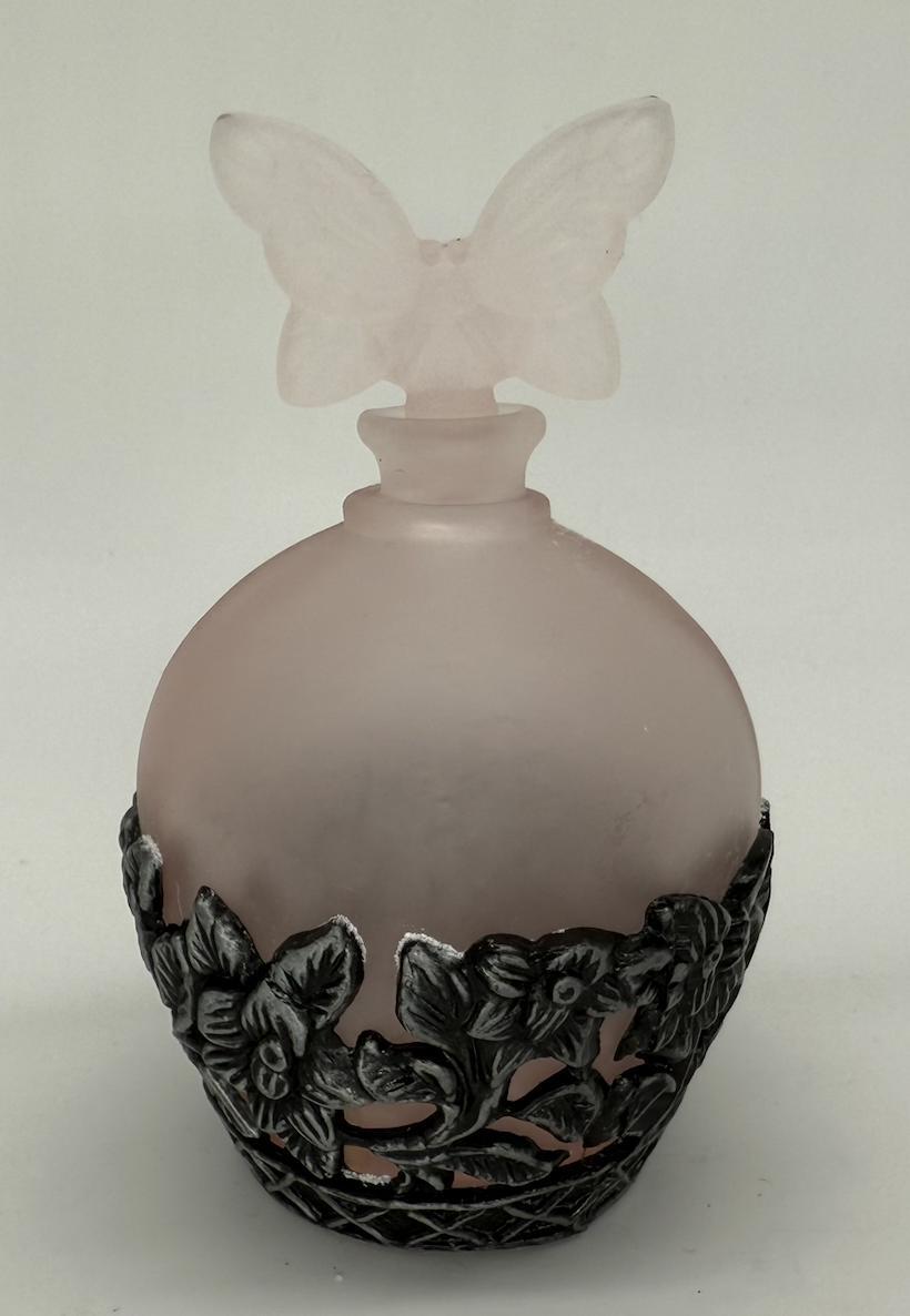 Vintage Frosted Glass Perfume Bottle with Butterfly Stopper