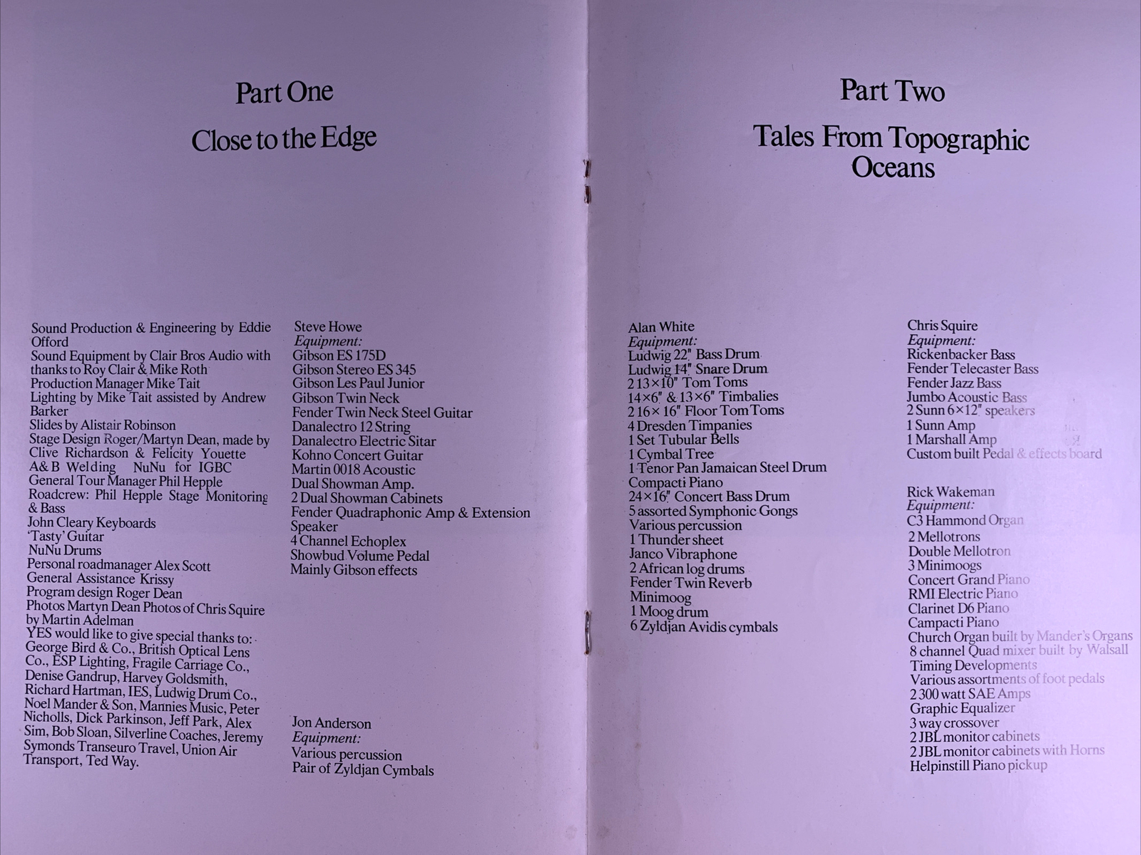 Yes Program Original Vintage Tales From Topographic Oceans Souvenir UK Tour 1973