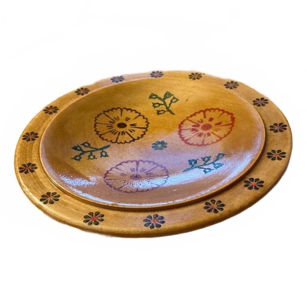 Vintage USSR Wood Carved Hand Painted Plate