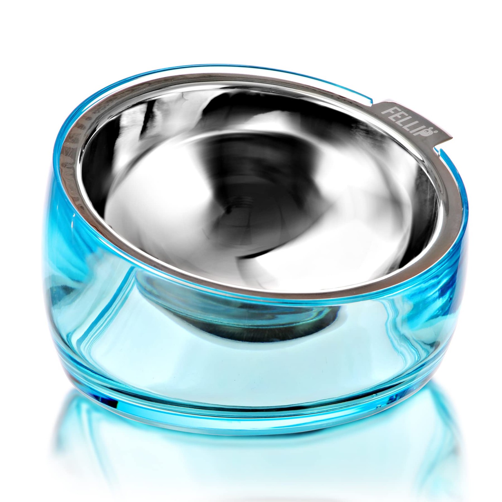 Felli Pet Oblik Raised Dog Bowl Stainless Slanted 1.5 Cup Sapphire Oval Feeder