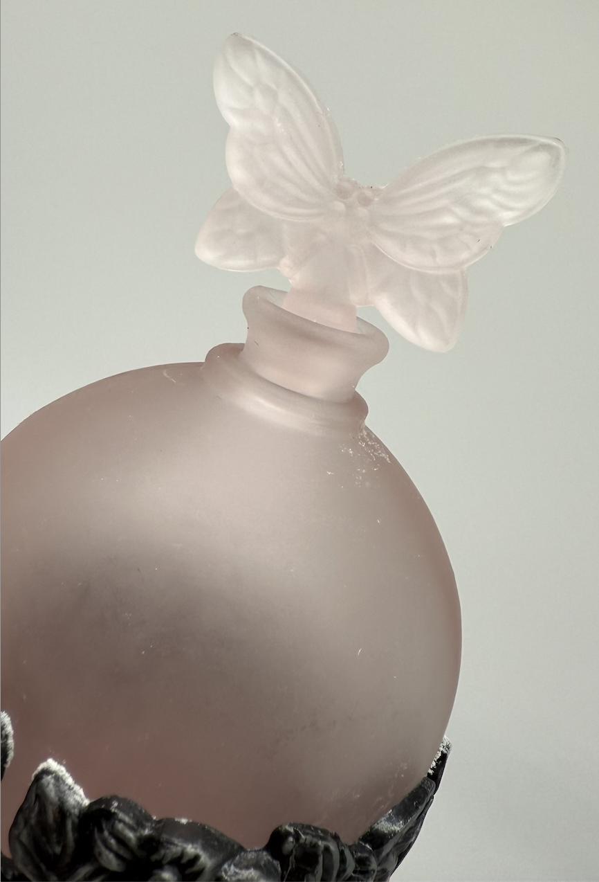 Vintage Frosted Glass Perfume Bottle with Butterfly Stopper