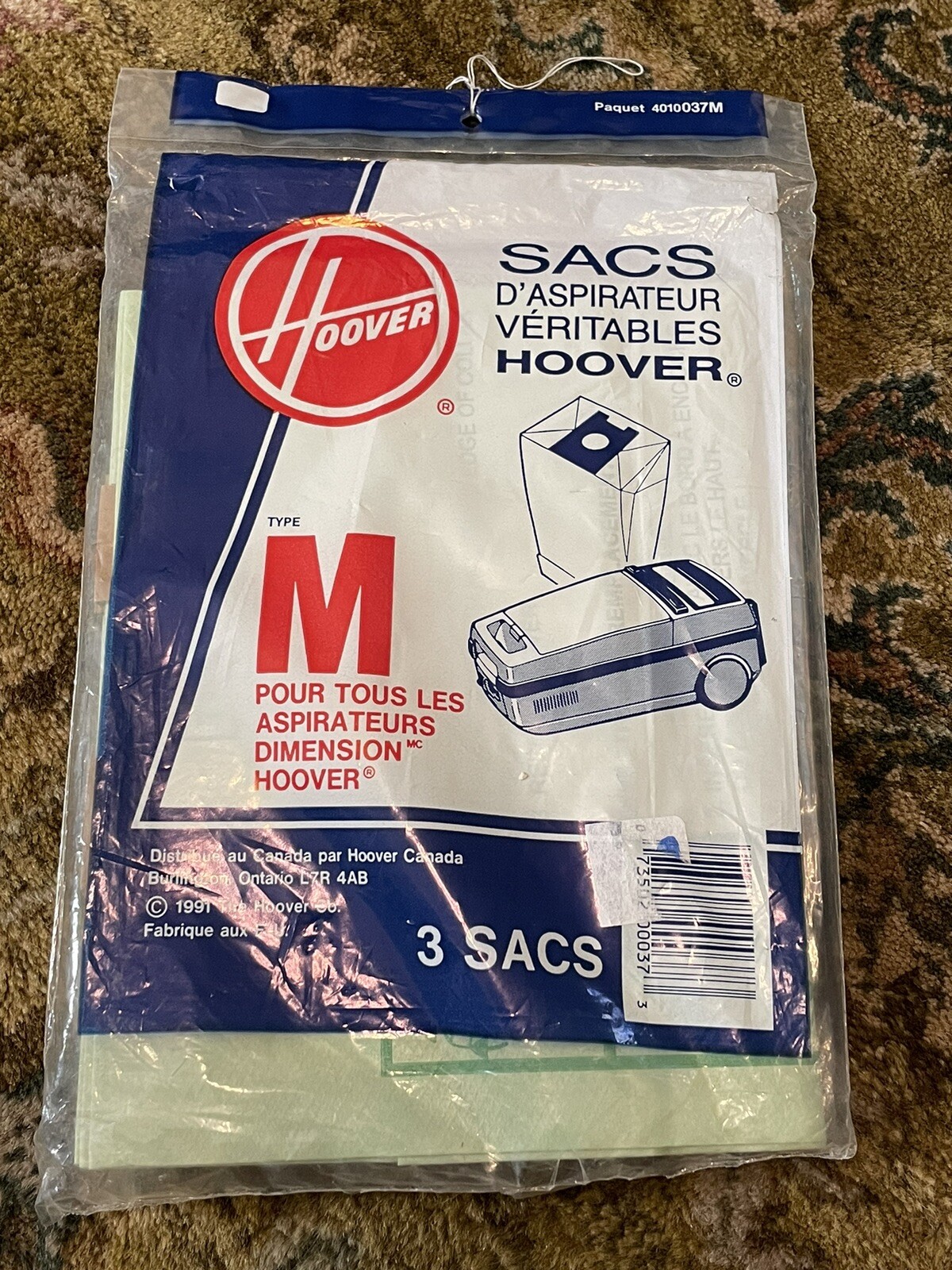 Hoover Type M Vacuum Cleaner Bags – 1 Package – 3 Bags 1991 4010037M NOS sealed