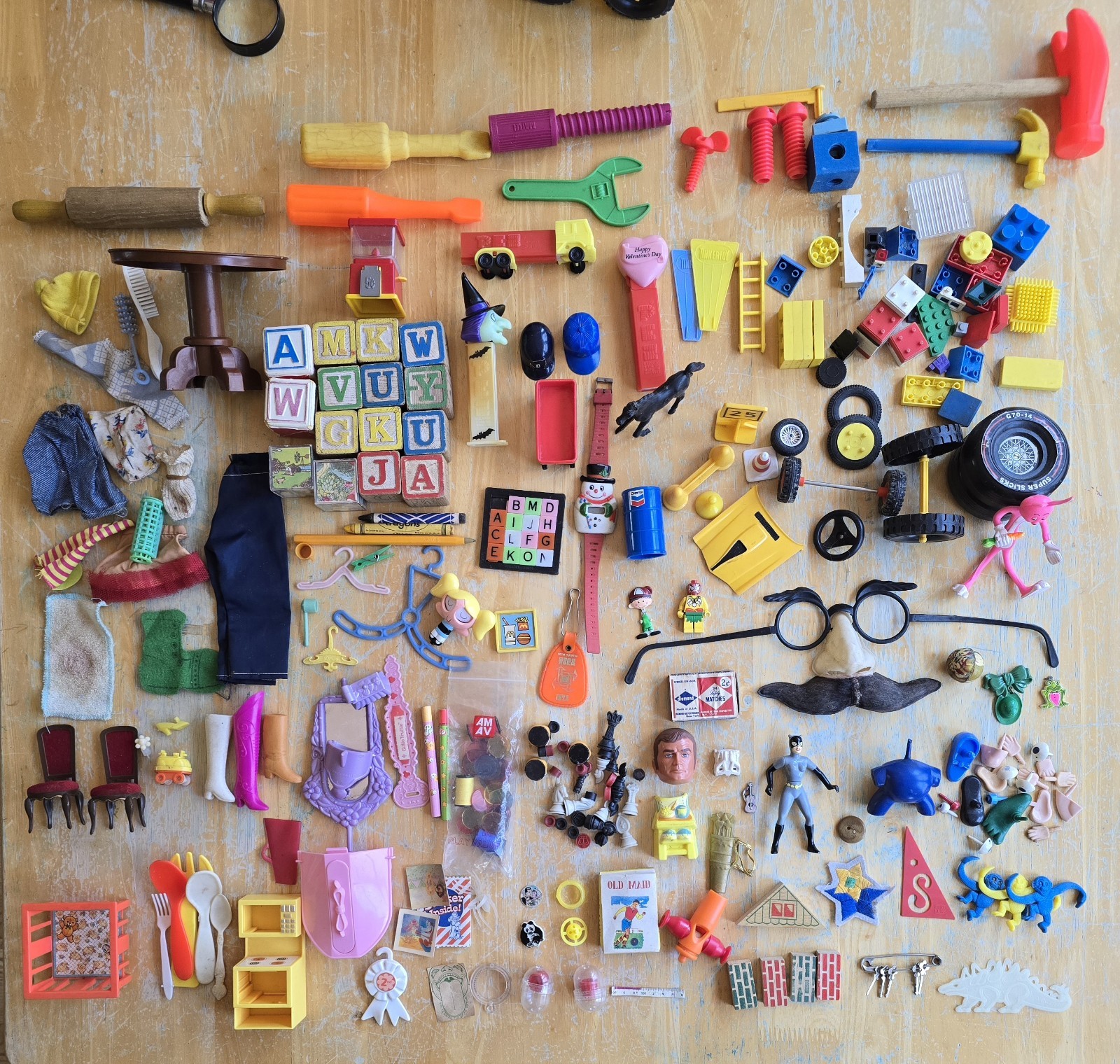 VINTAGE LARGE JUNK DRAWER, TOY BOX LOT Pez, Lego, Doll, Car, Toys, Parts LOT