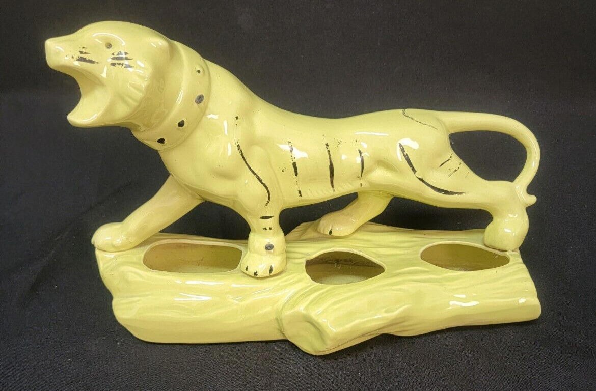 MCM Mid Century Modern 1950’s Panther Tiger Yellow and Gold Planter 14″L Ceramic