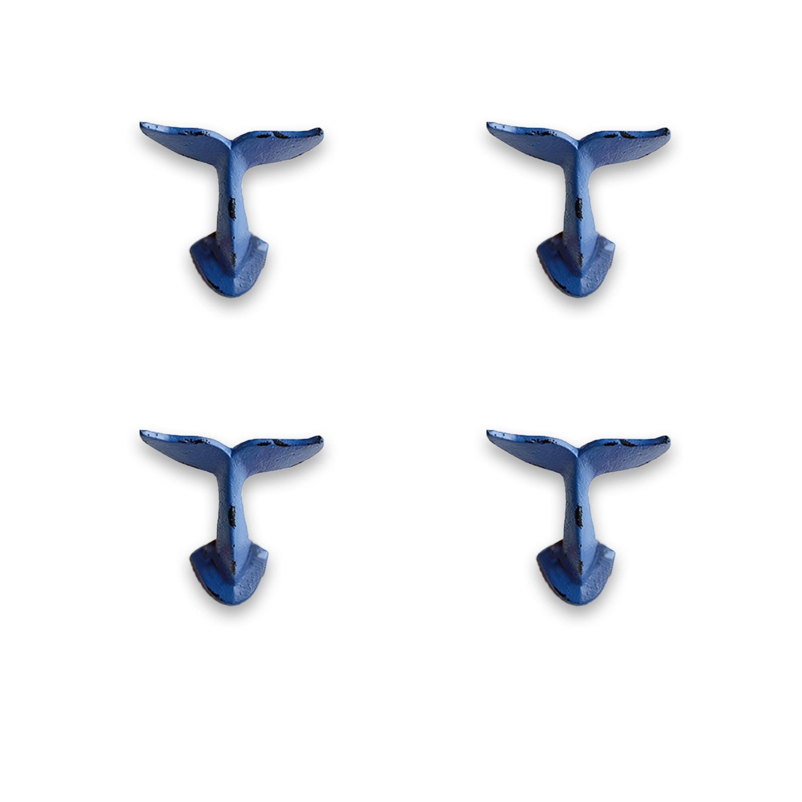 SPI Home Distressed Blue Whale Tail Cast Iron Wall or Coat Hook, Set of 4
