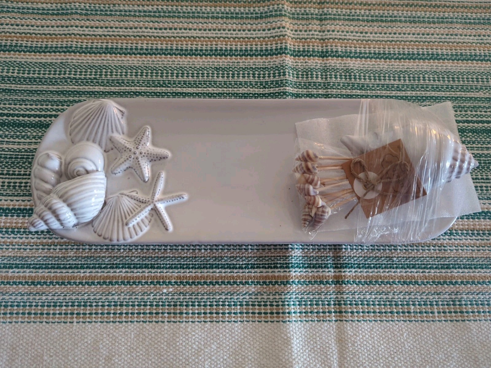 Mud Pie Sea Shell Tray Caddy 2.75″ toothpicks, tray 4.25″x 11.25″ New, Tags