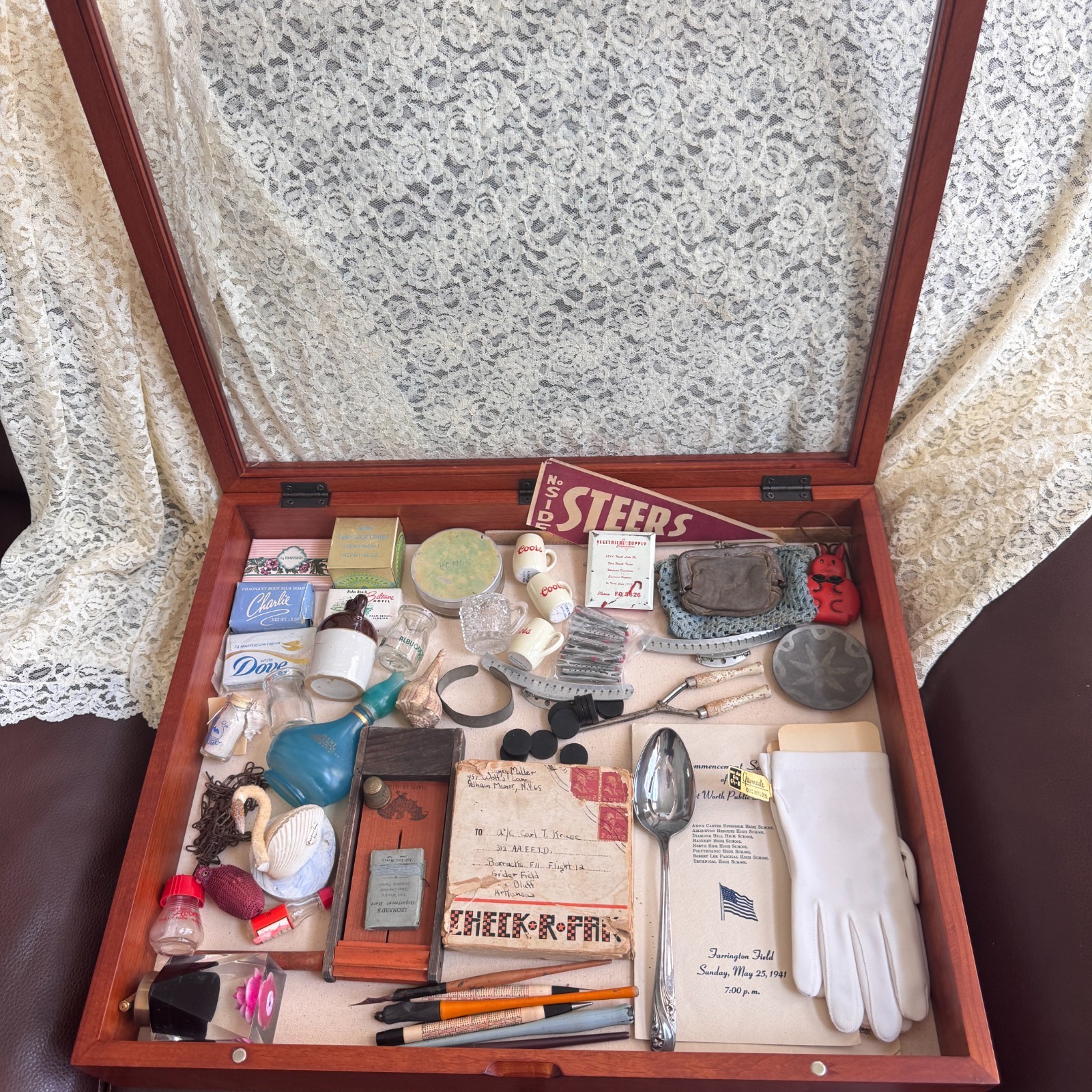 RARE Vintage 1940s Texas Ephemera Junk Drawer Lot Shadow Box – WWII Fort Worth