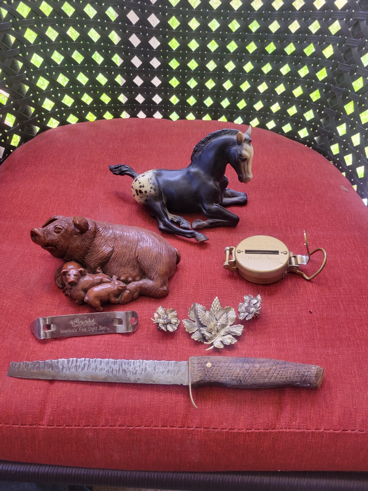 Vintage Junk Drawer Lot Breyer horse,knife, compass signed jewelry pre owned F1