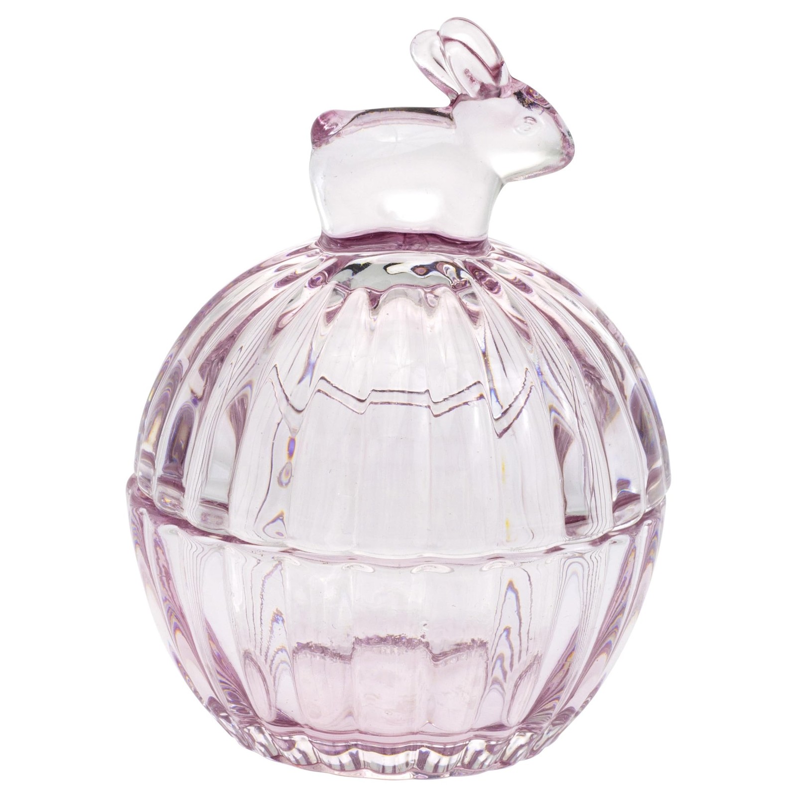 Boston International Glass Covered Dish with Lid, Pink Bunny Easter Spring Decor