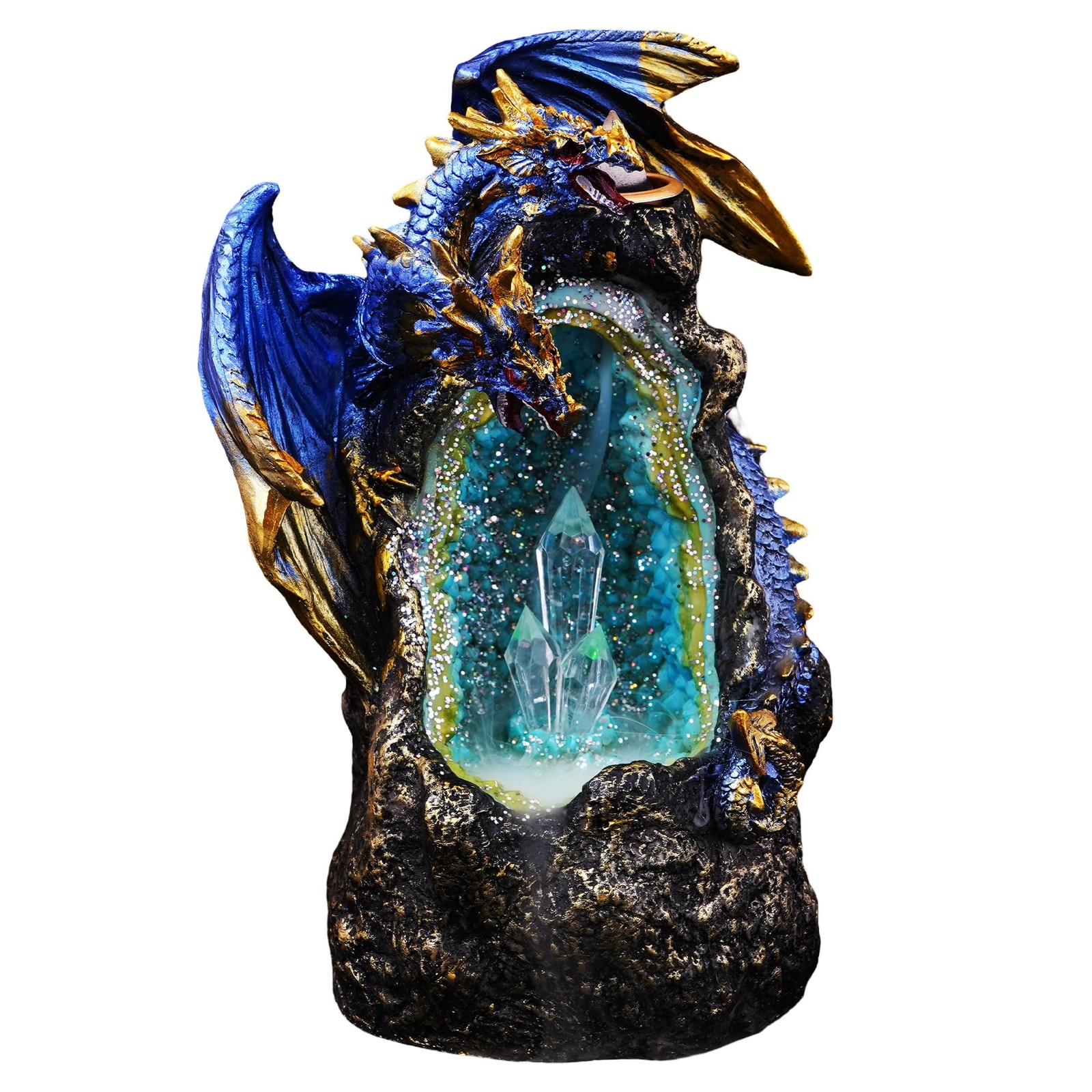 Fantasy Gifts Blue Dragon LED Crystal Geode Incense Backflow Burner