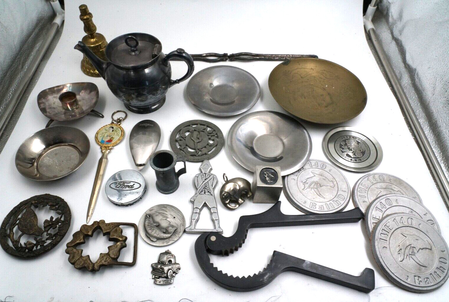 Coasters, Nut Crackers, Brass, Metal Trinkets, Gadgets, Junk Drawer Stuff Lot