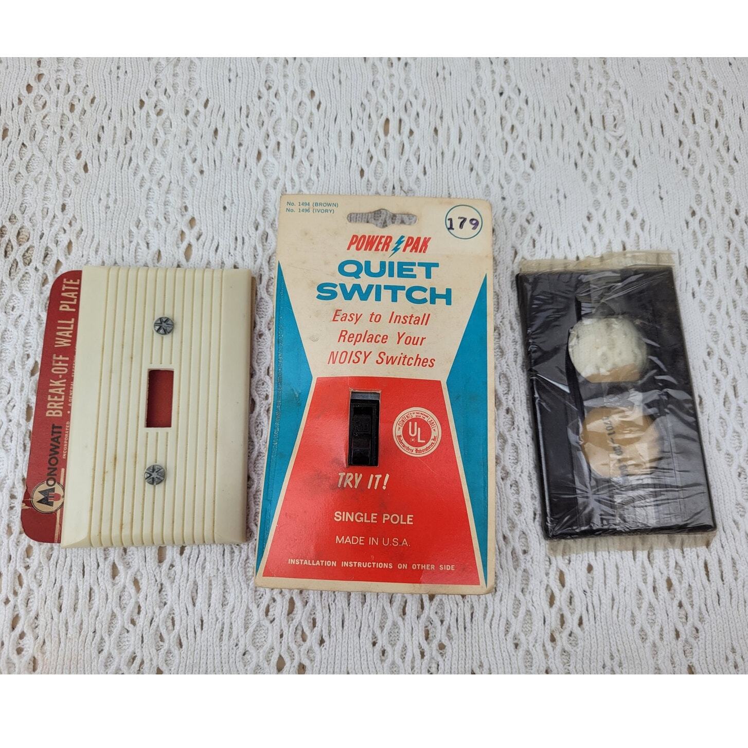 Vintage Handyman NOS Lot Bakelite Light Switches Scotch Tape Tacks Baker Nails