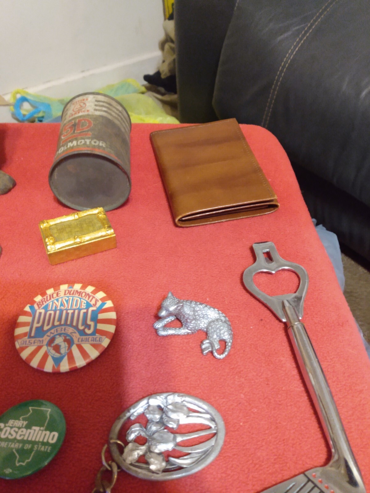 Junk Drawer Lot vintage antique cities service and owl bank plus other treasures