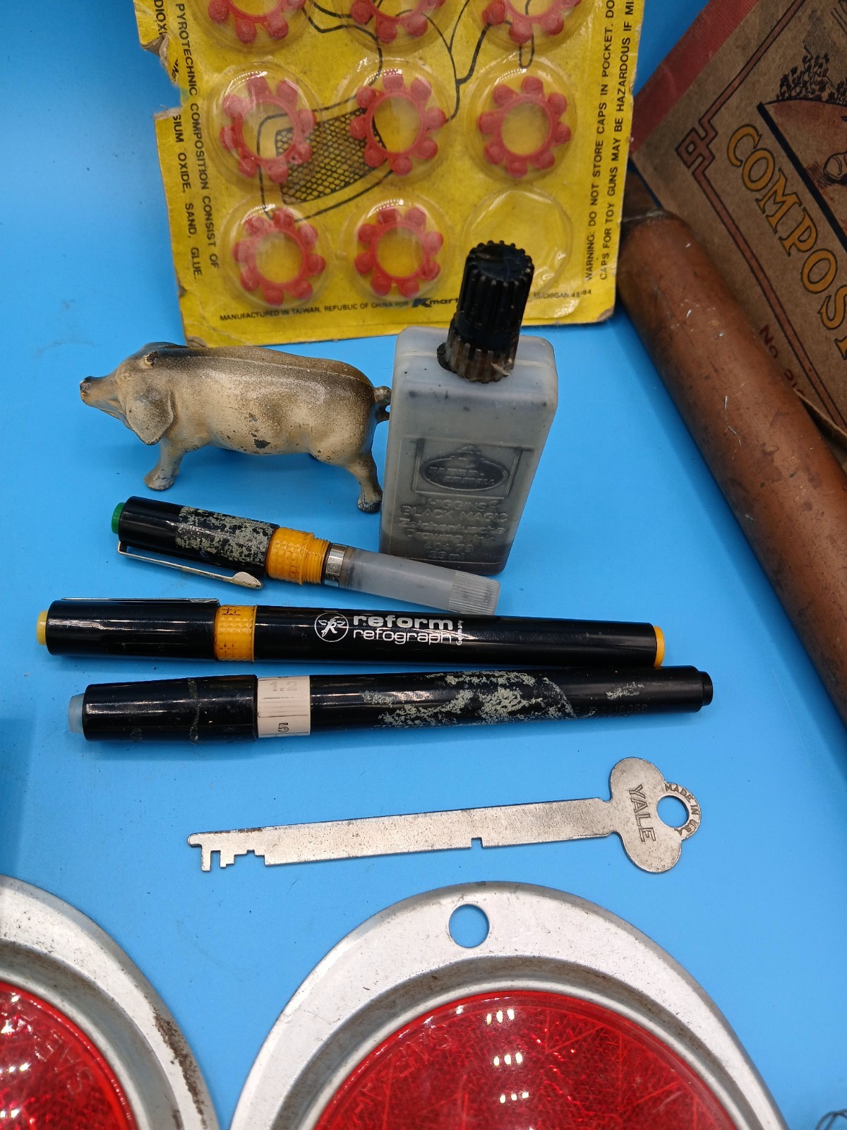 Vintage Estate Junk Drawer Lot Razor Advertising Sewing Sports Pins Misc