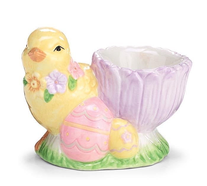 burton+BURTON Yellow Chick Beside Flower Egg Holder, 4.50-Inch, Multicolor