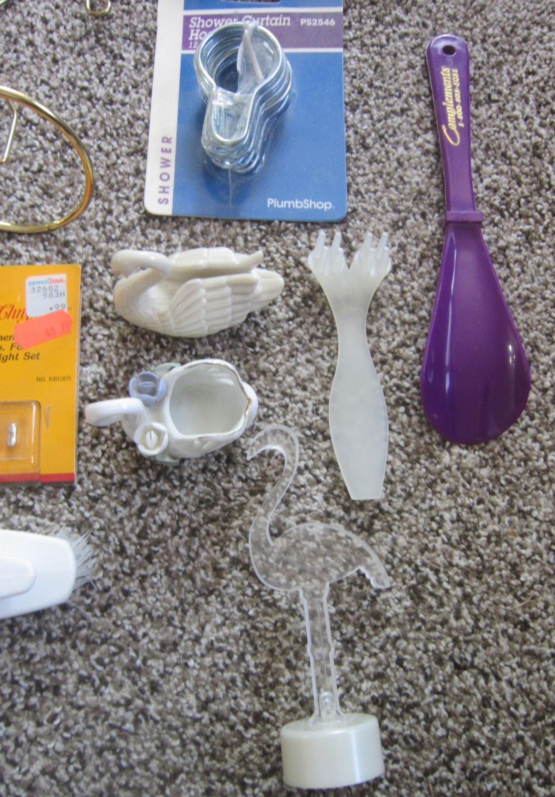 JUNK DRAWER LOT New shade brackets Avon ornaments Tupperware keychain Shower