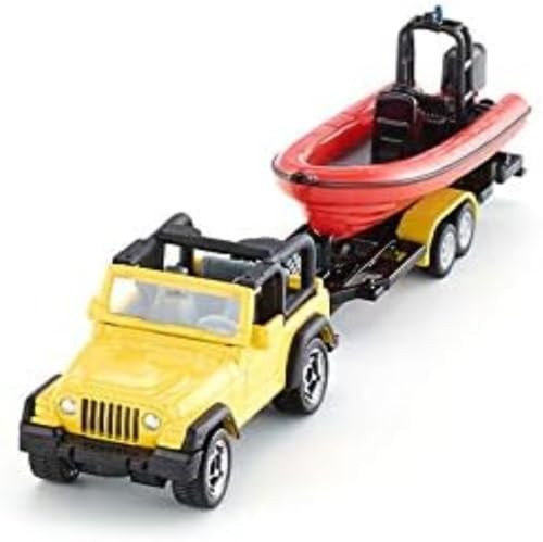 SIKU 1658 Jeep with Removable Trailer & Floatable Boat, Yellow/Red